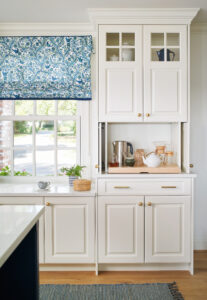 nautical kitchen on severn river with coffee storage and blue custom valance