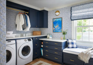 nautical laundry room on severn river with navy blue cabinets
