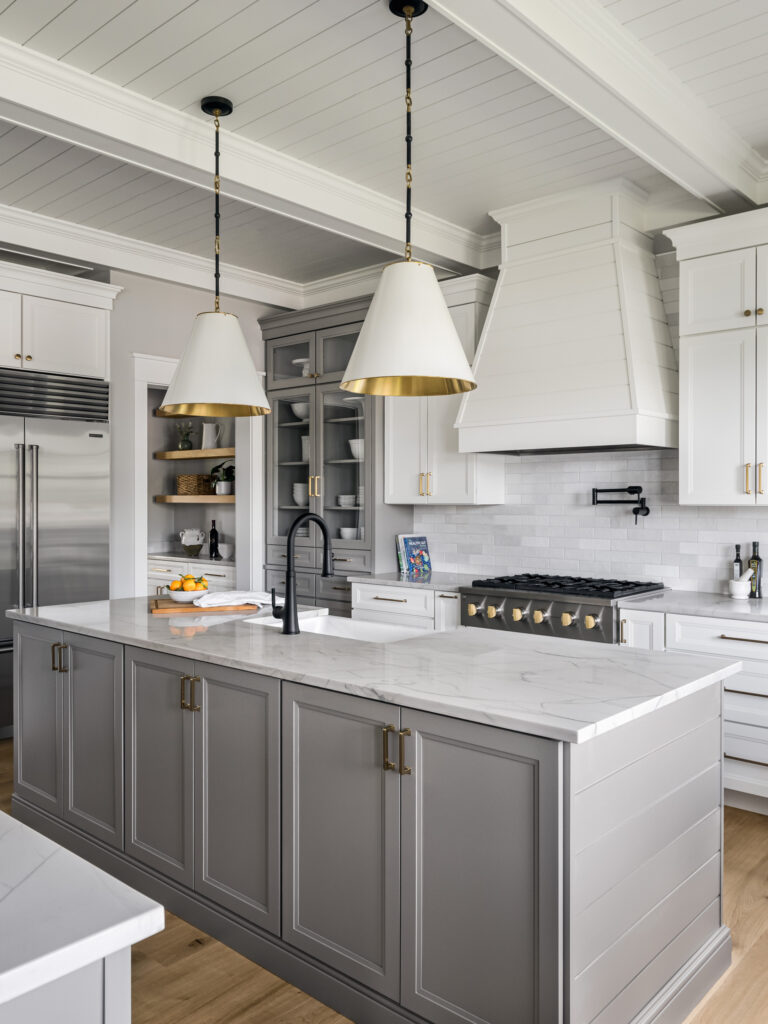 custom home white and gray kitchen