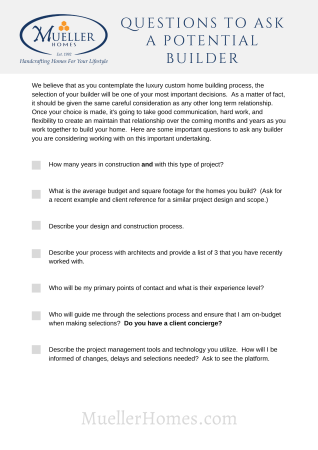 Checklists - Luxury Custom Home Builder in Maryland - Mueller Homes